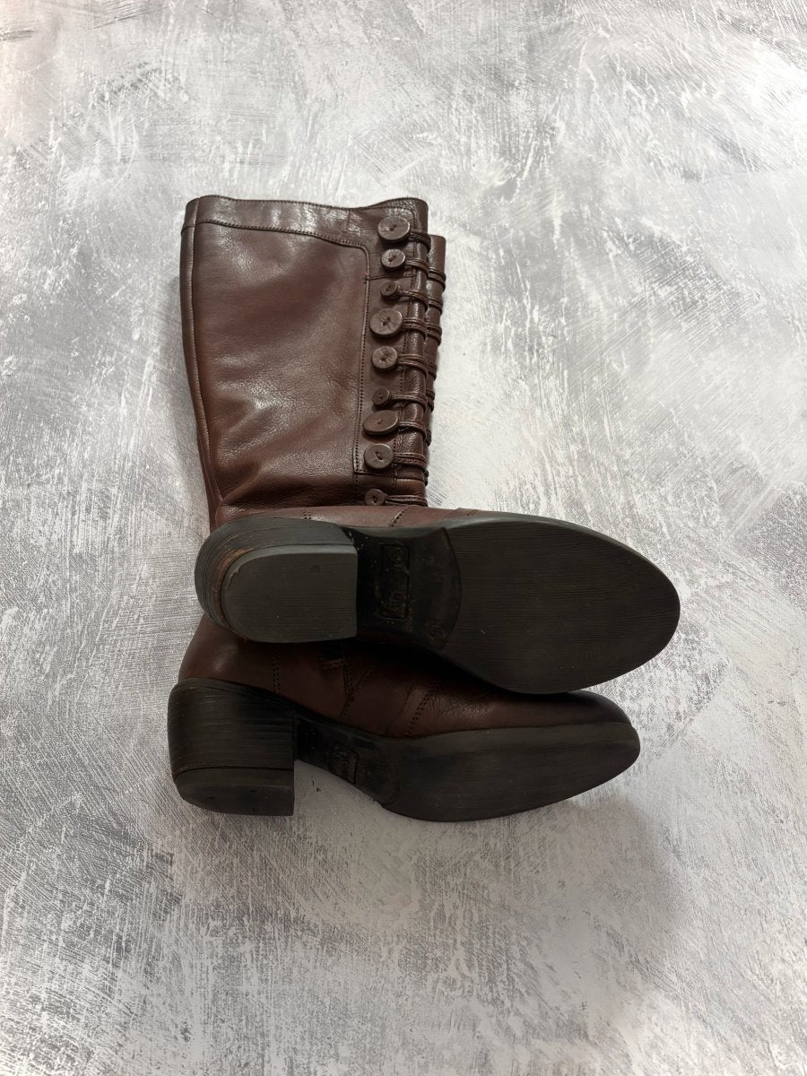 Leather Button Boots - MIDNIGHT FAE