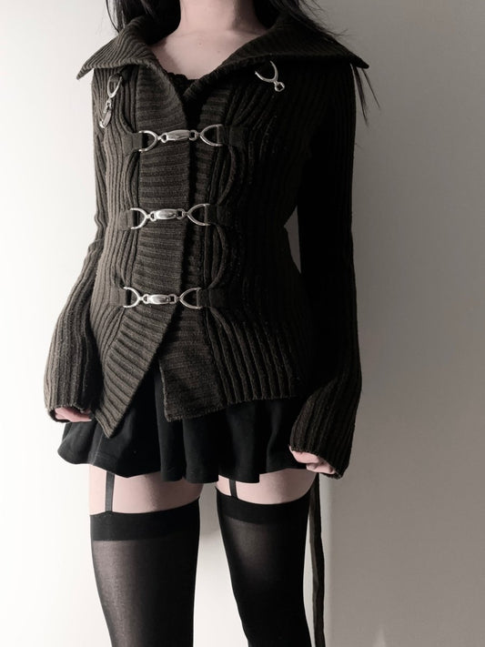 Artemis Buckle Knit Cardigan - MIDNIGHT FAE