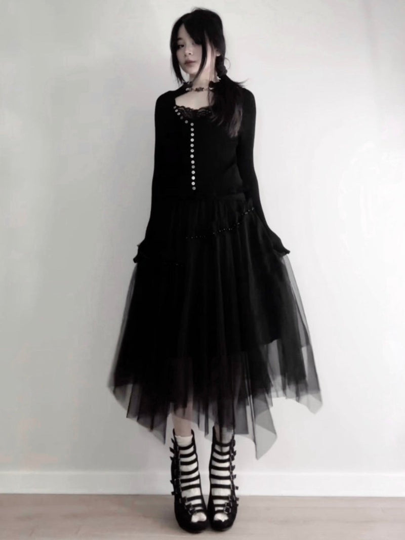 Asymmetric Tulle Skirt - MIDNIGHT FAE