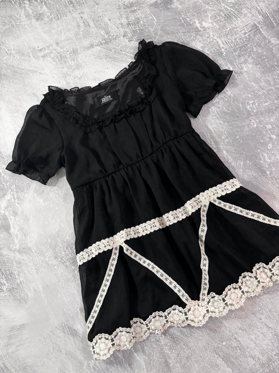 Black Frilly Lace Blouse - MIDNIGHT FAE