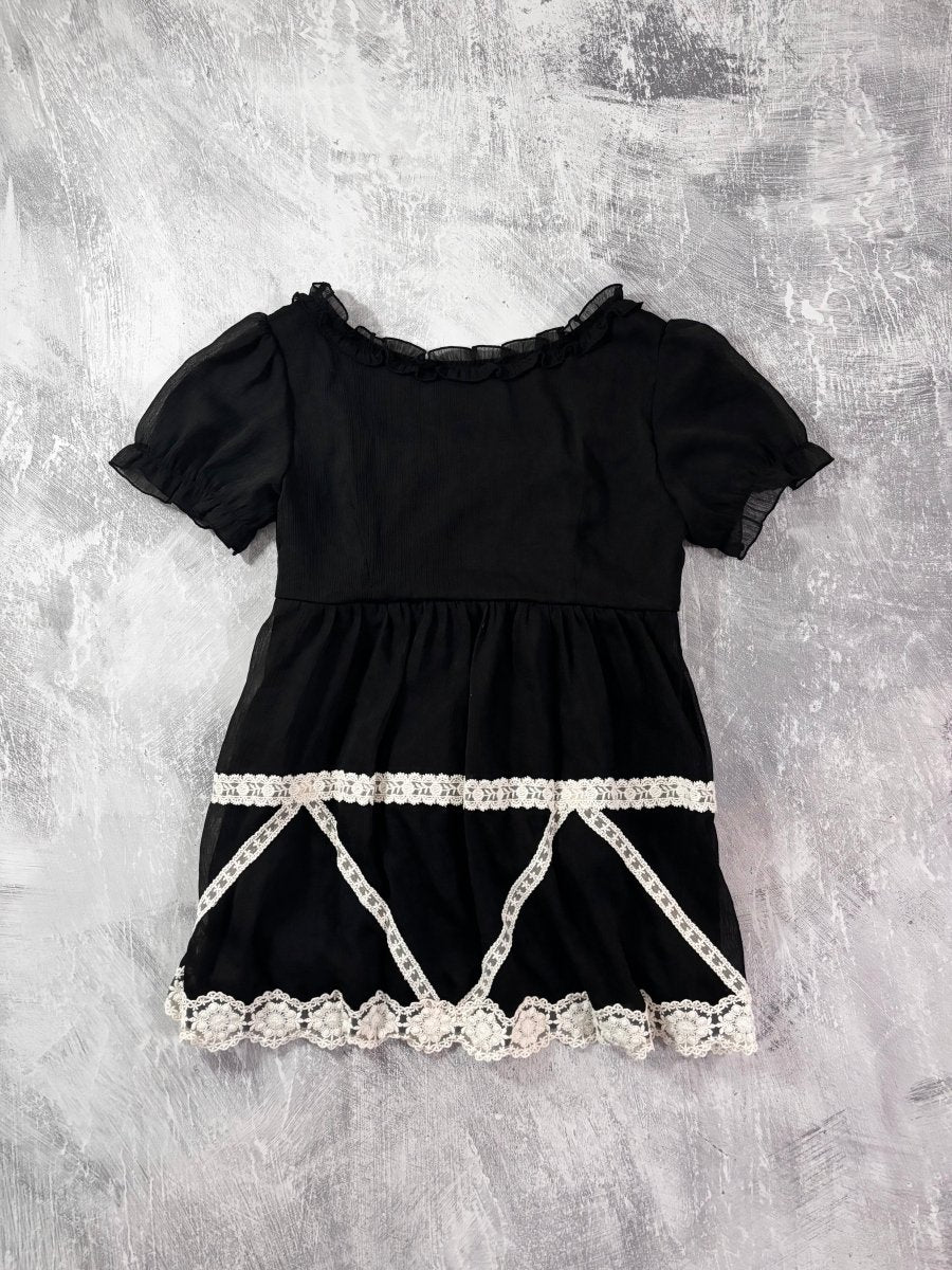 Black Frilly Lace Blouse - MIDNIGHT FAE