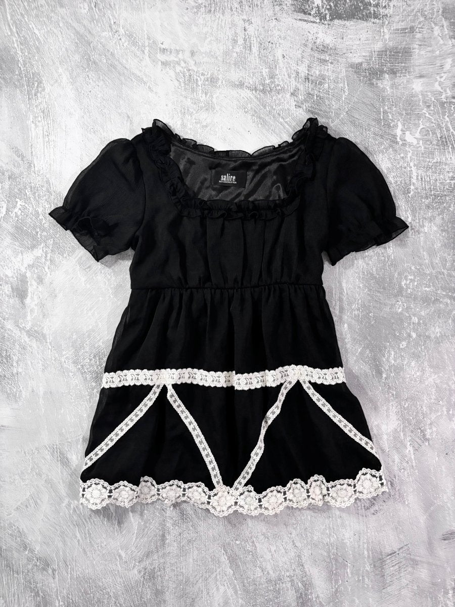 Black Frilly Lace Blouse - MIDNIGHT FAE