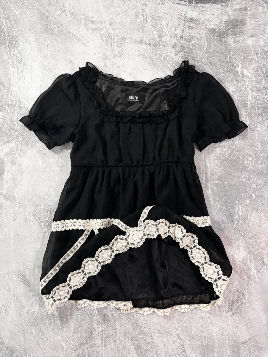 Black Frilly Lace Blouse - MIDNIGHT FAE
