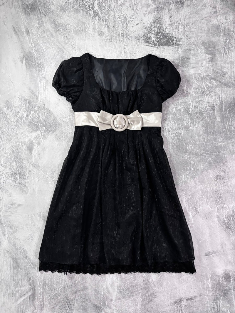 Bow Belt Babydoll Mini Dress - MIDNIGHT FAE