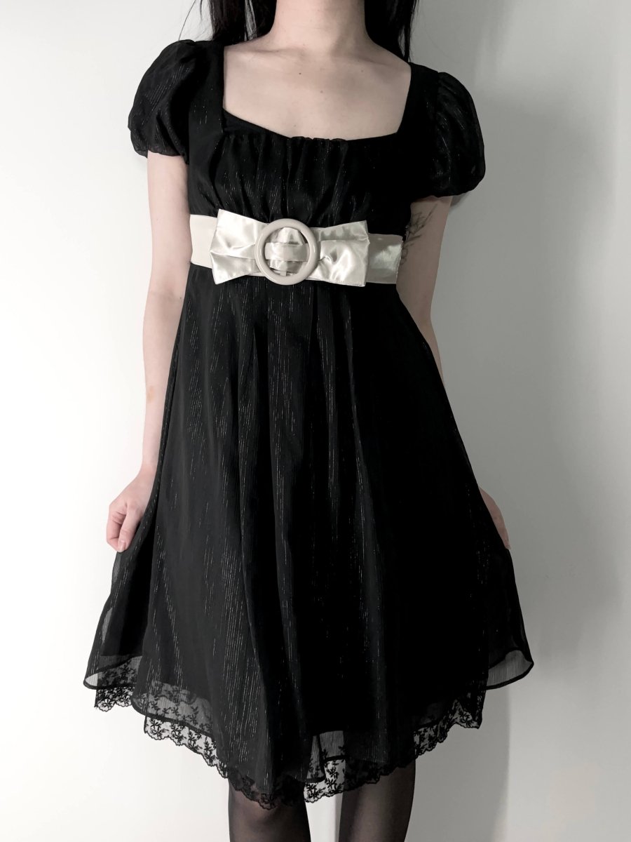 Bow Belt Babydoll Mini Dress - MIDNIGHT FAE