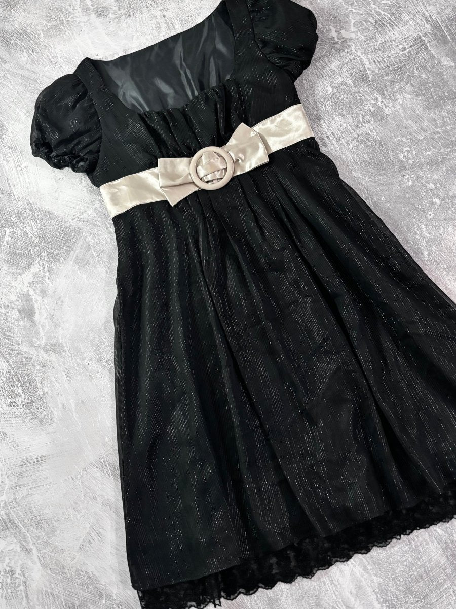 Bow Belt Babydoll Mini Dress - MIDNIGHT FAE