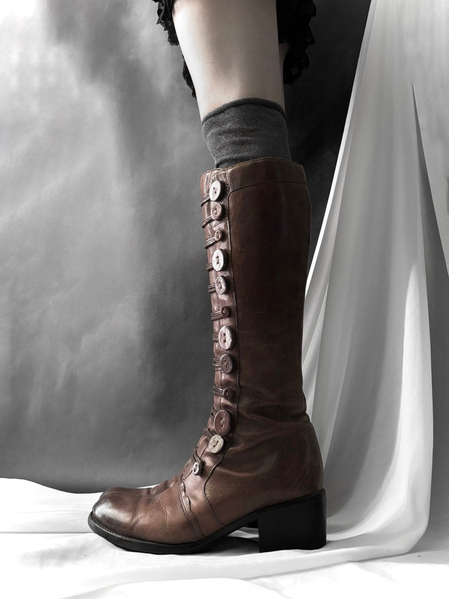 Brown Button Boots - MIDNIGHT FAE