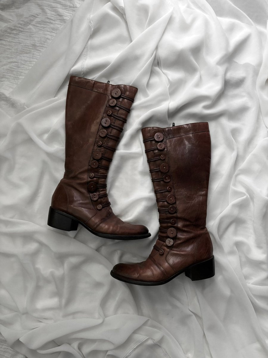 Brown Button Boots - MIDNIGHT FAE