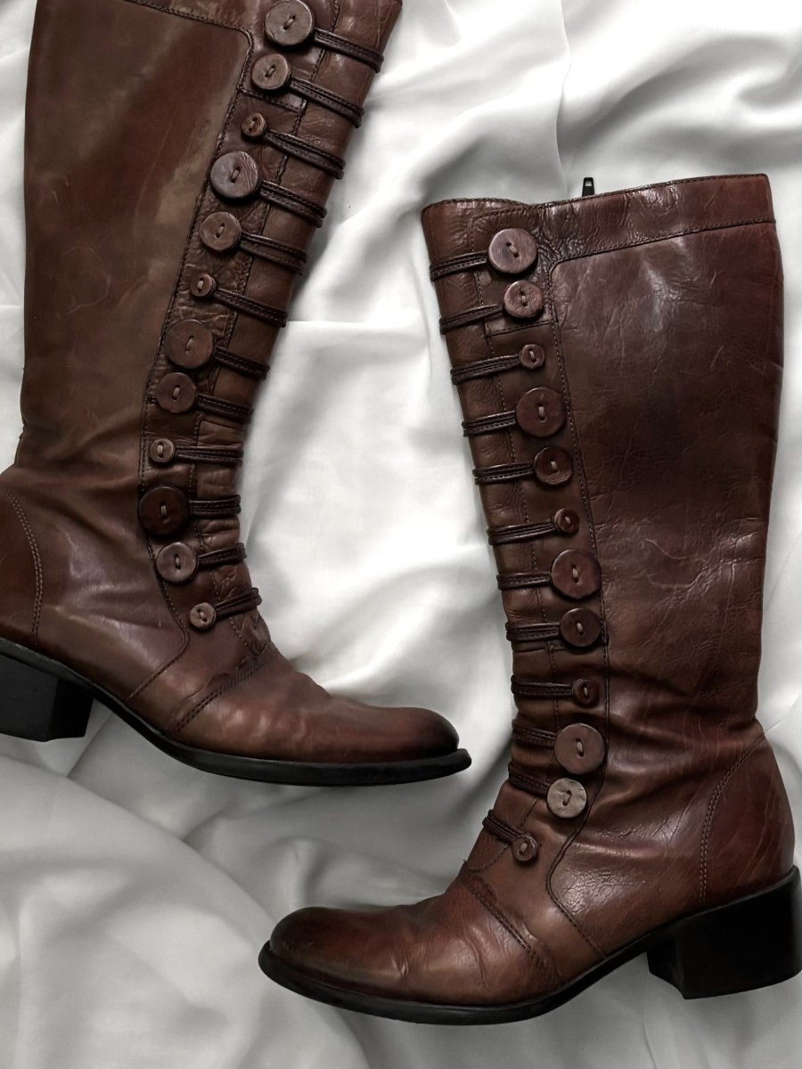 Brown Button Boots - MIDNIGHT FAE