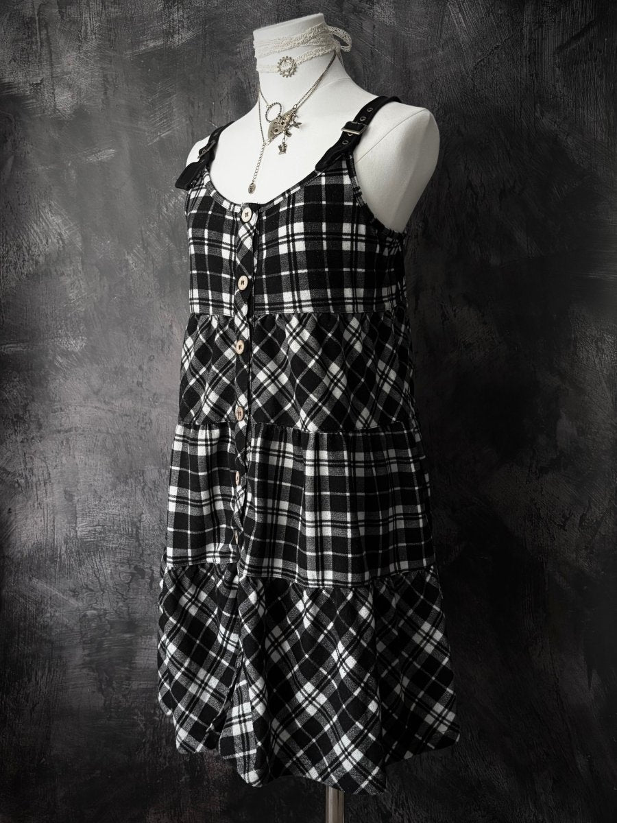 Buckle Plaid Dress - MIDNIGHT FAE