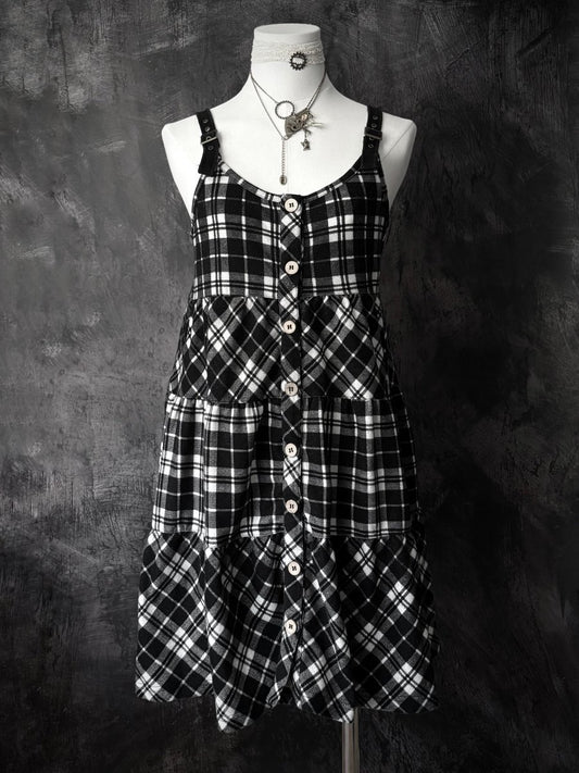Buckle Plaid Dress - MIDNIGHT FAE