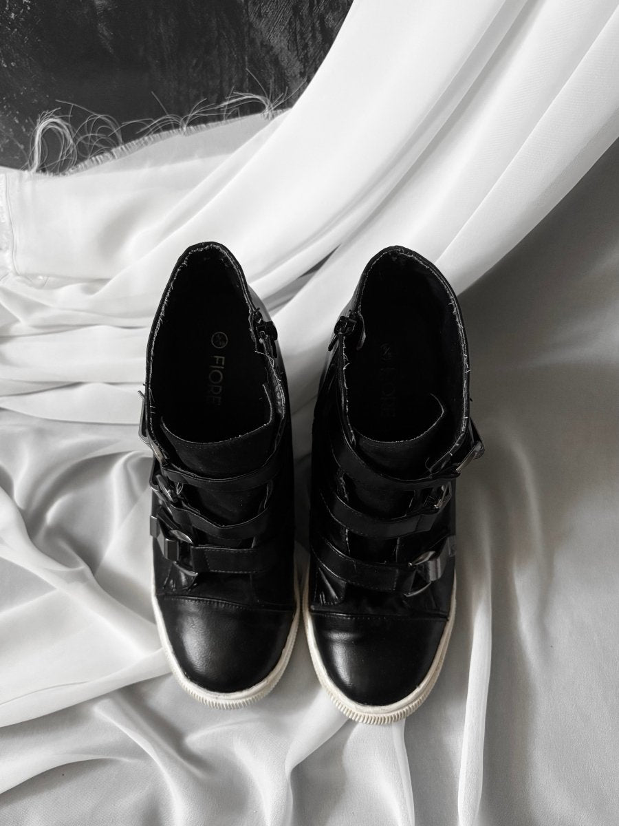 Buckle Wedge Sneakers - MIDNIGHT FAE