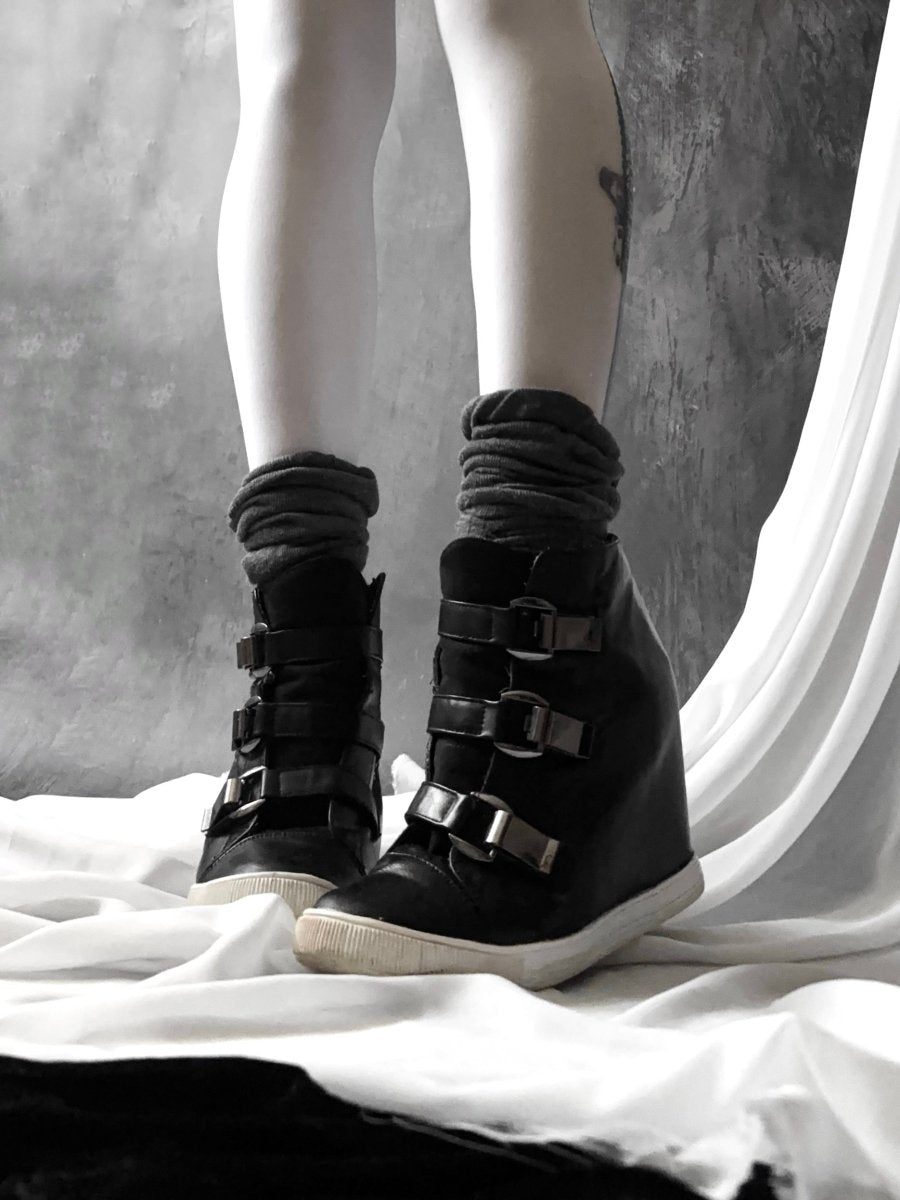 Buckle Wedge Sneakers - MIDNIGHT FAE
