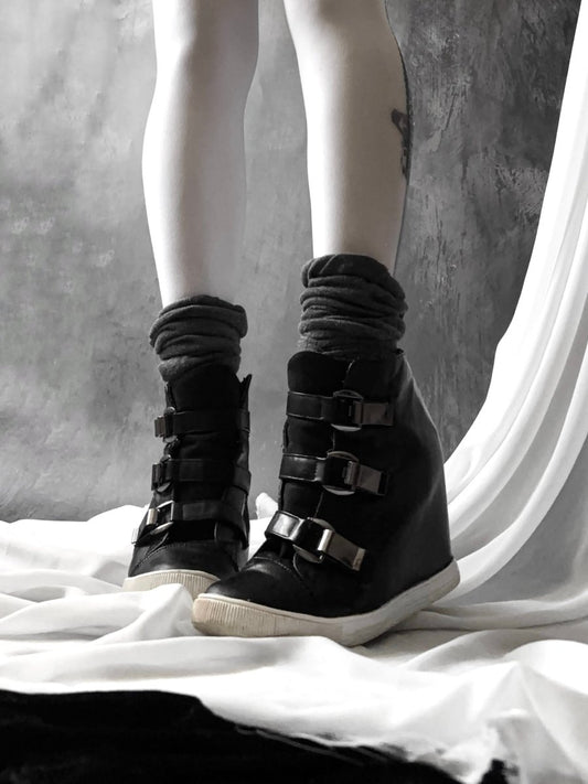 Buckle Wedge Sneakers - MIDNIGHT FAE