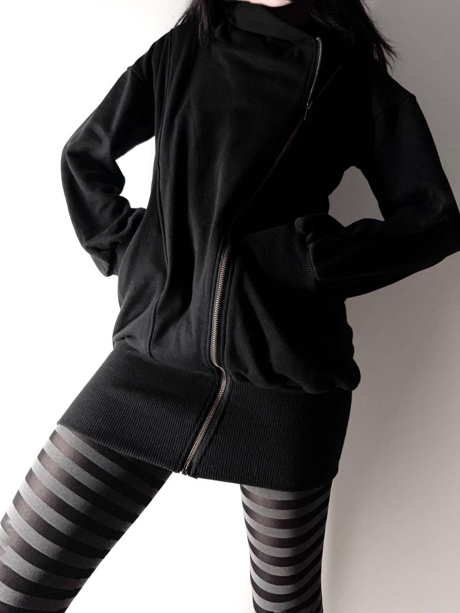 Cross Asymmetric Hoodie Jacket - MIDNIGHT FAE