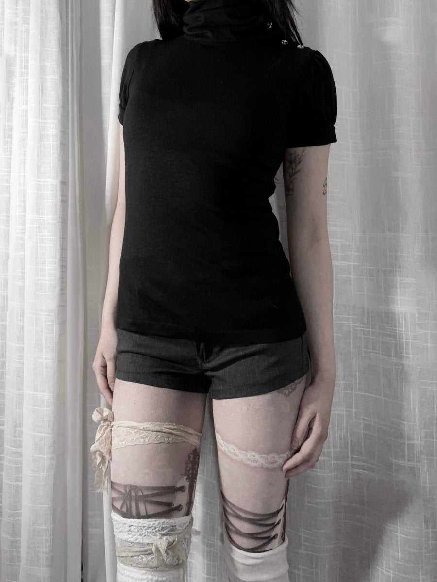 Cross Turtleneck Top - MIDNIGHT FAE