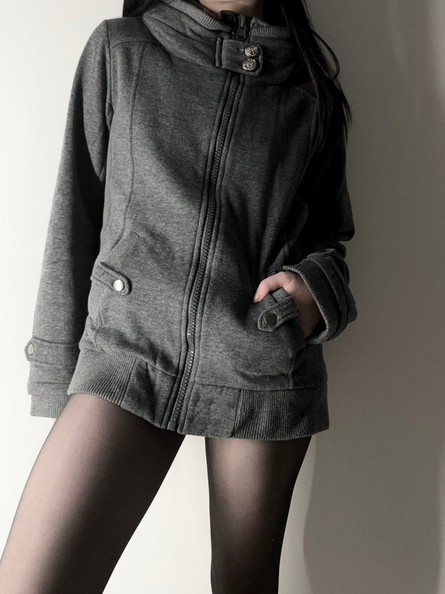 Cyber Grey Hoodie Jacket - MIDNIGHT FAE