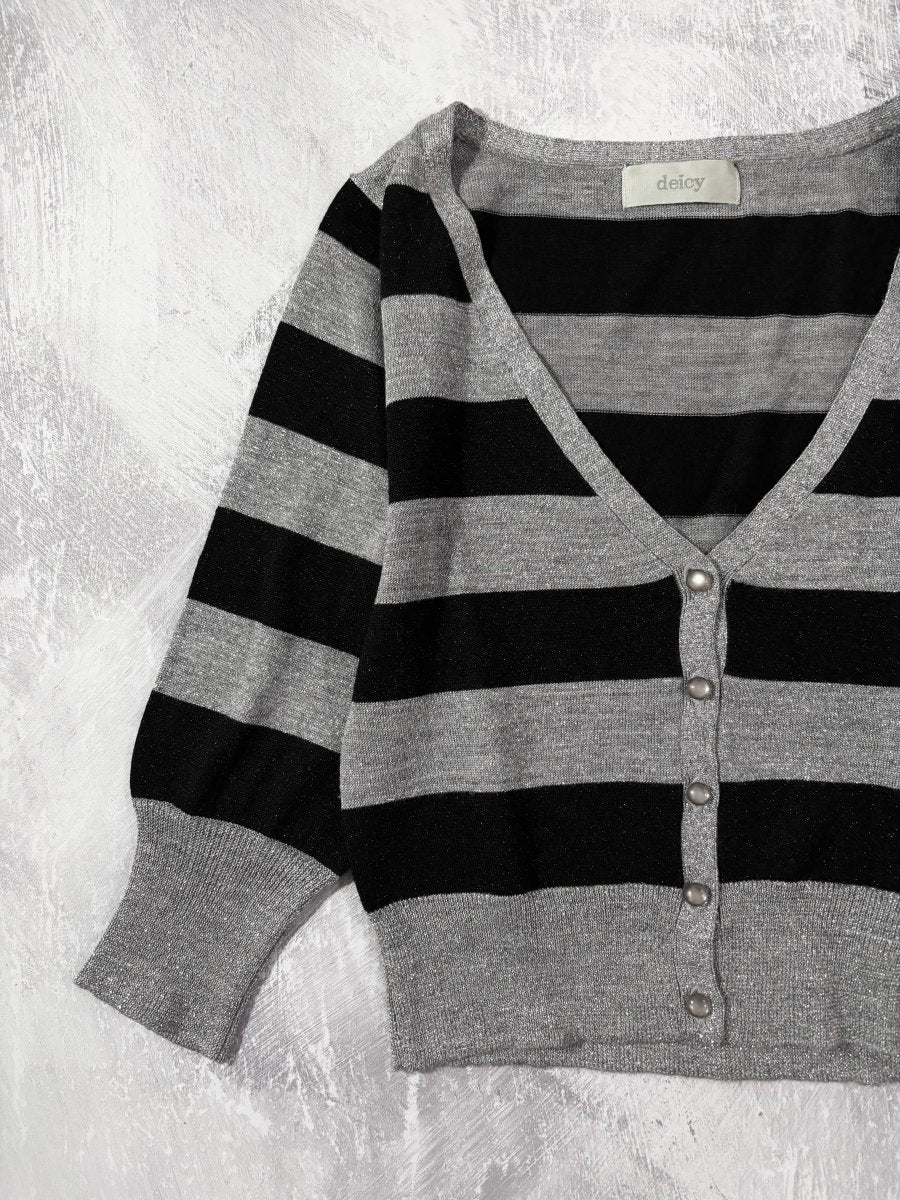 Deicy Striped Knit Cardigan - MIDNIGHT FAE