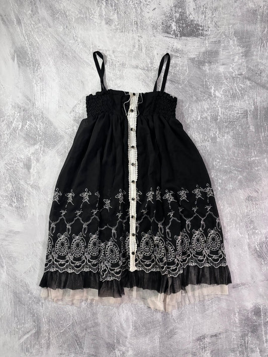 Embroidered Babydoll Dress - MIDNIGHT FAE