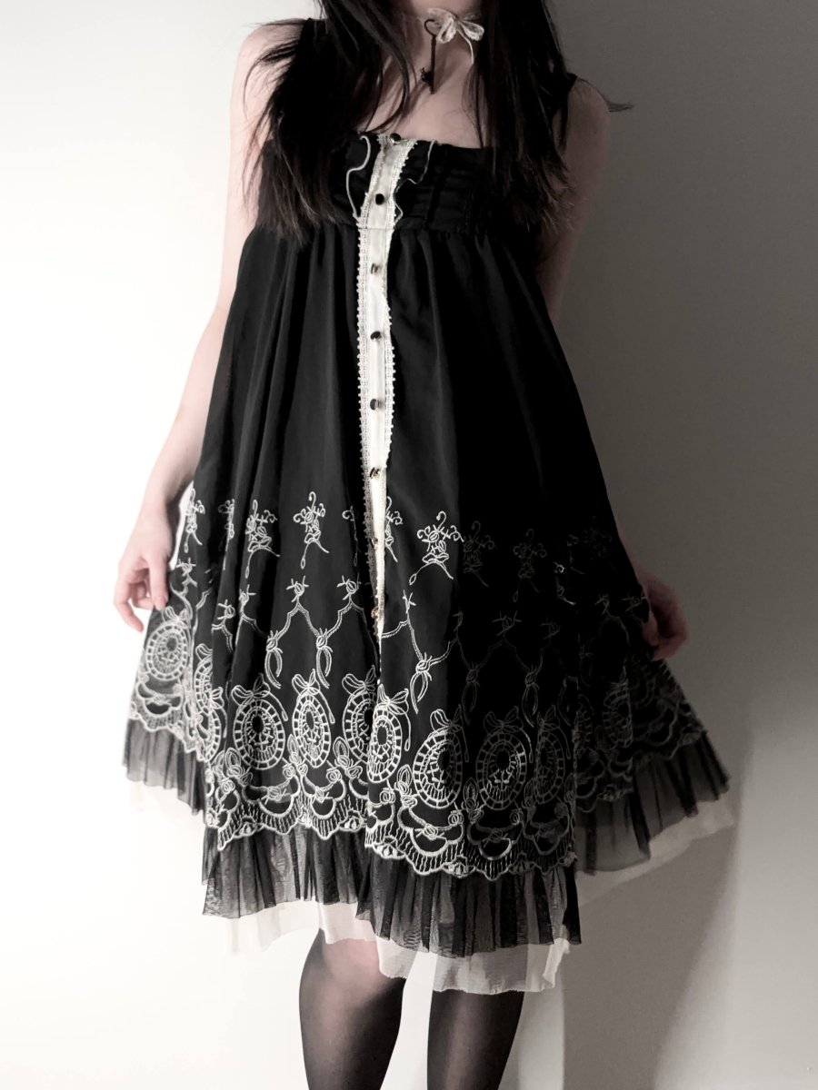 Embroidered Babydoll Dress - MIDNIGHT FAE