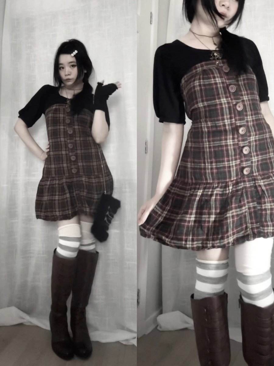 Firefly Plaid Dress - MIDNIGHT FAE