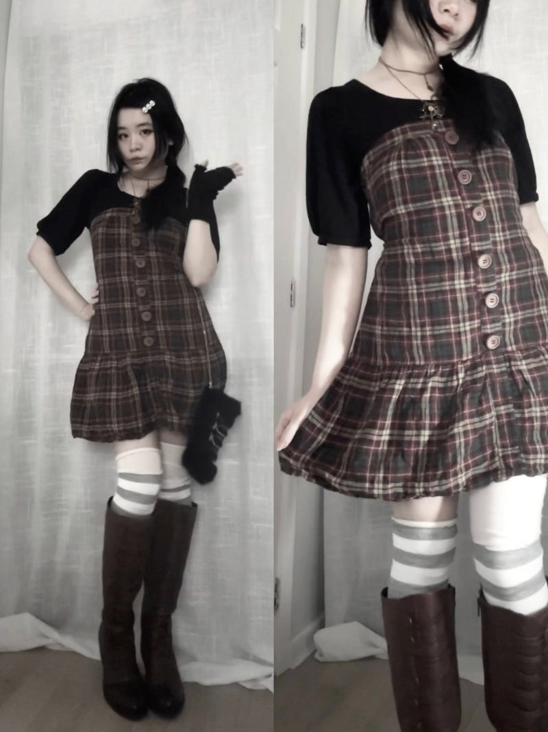 Firefly Plaid Dress - MIDNIGHT FAE