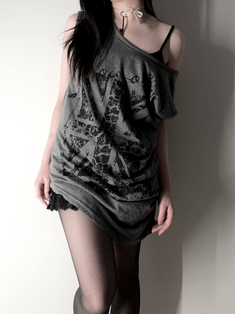 Flag Print T-Shirt - MIDNIGHT FAE