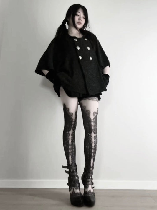 Fossil Knit Poncho - MIDNIGHT FAE