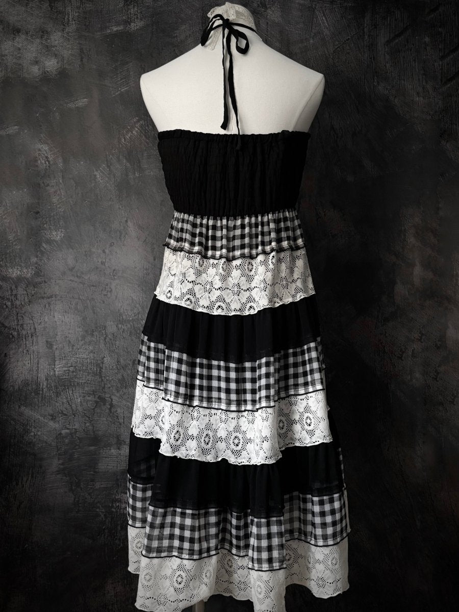 Gingham Halter Dress - MIDNIGHT FAE