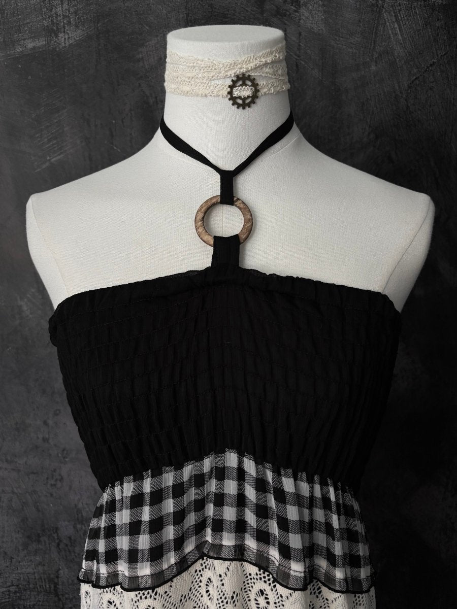 Gingham Halter Dress - MIDNIGHT FAE