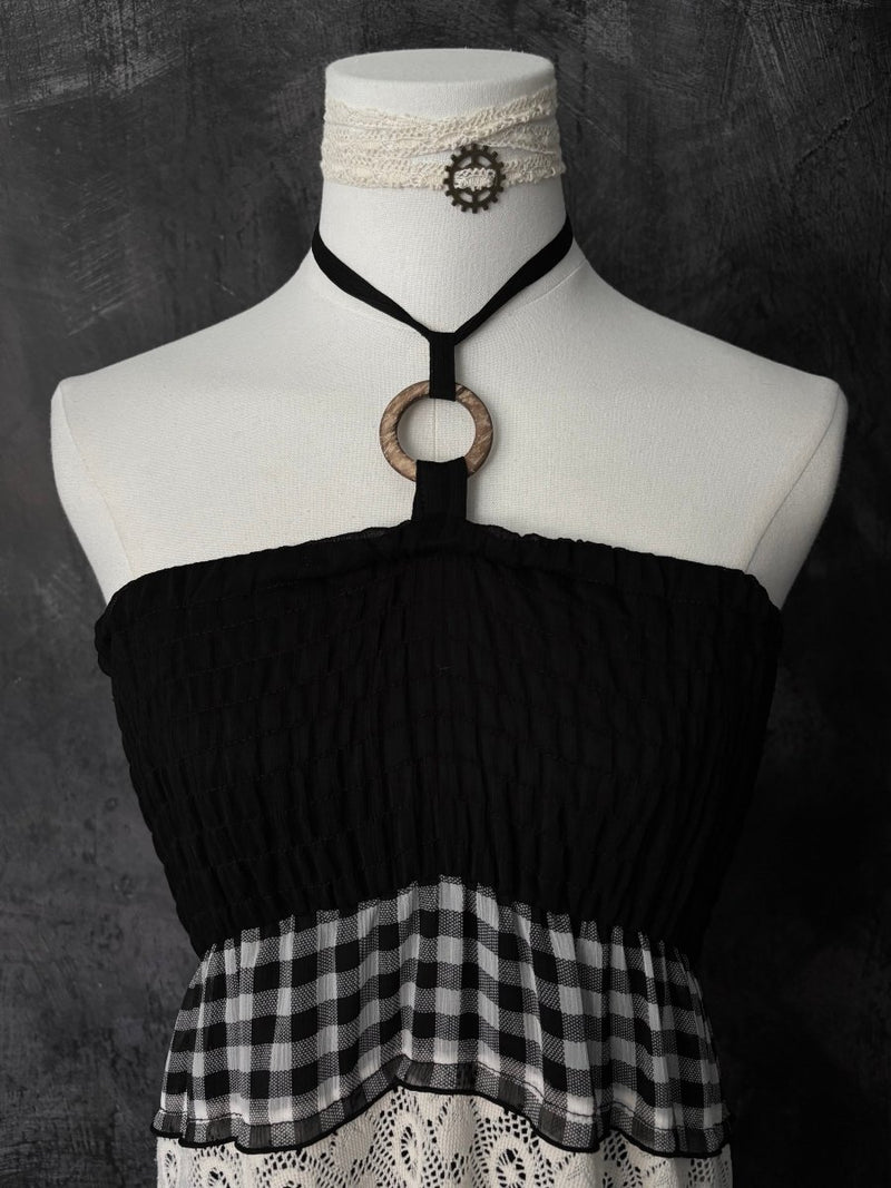 Gingham Halter Dress - MIDNIGHT FAE