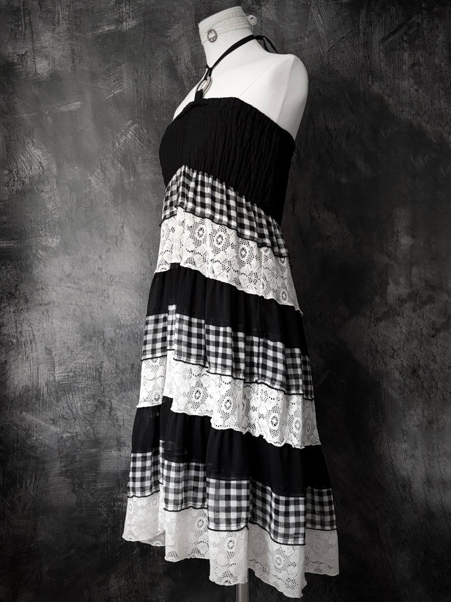Gingham Halter Dress - MIDNIGHT FAE