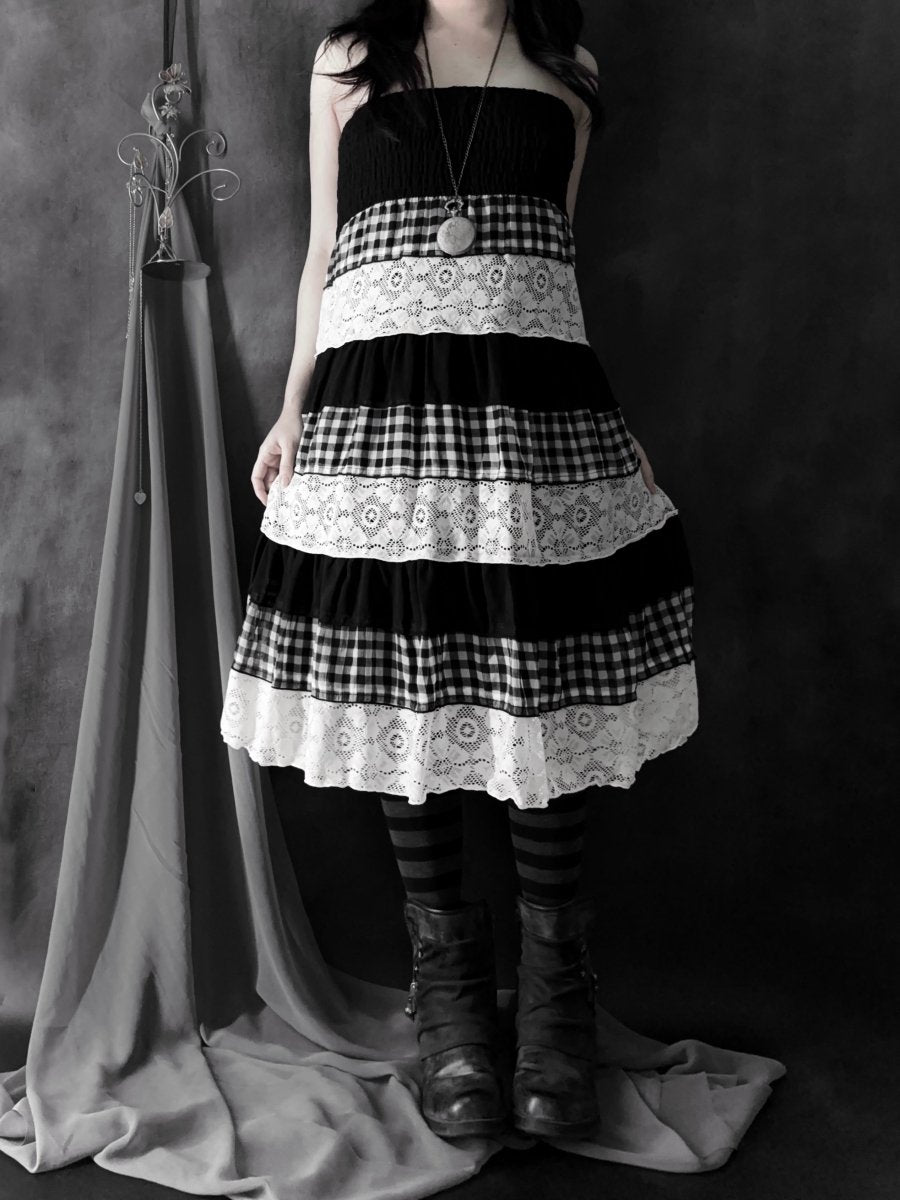Gingham Skirt Dress - MIDNIGHT FAE