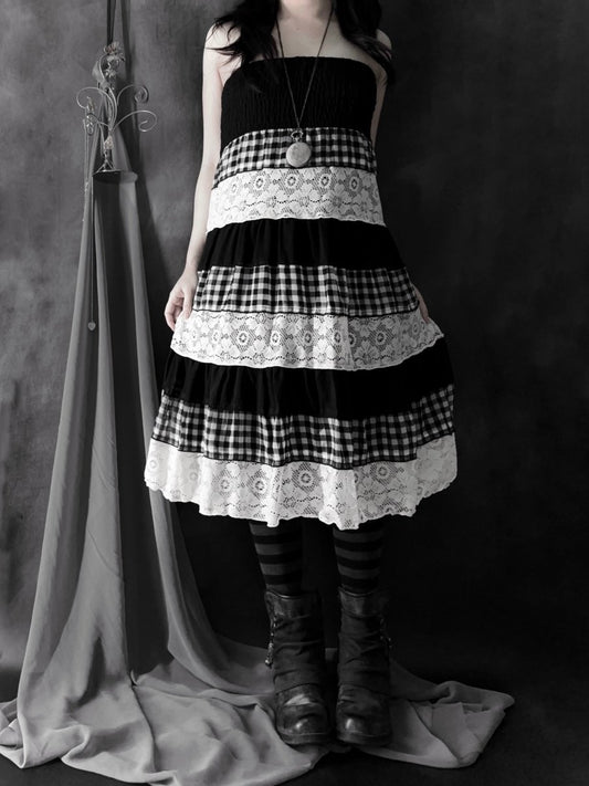 Gingham Skirt Dress - MIDNIGHT FAE