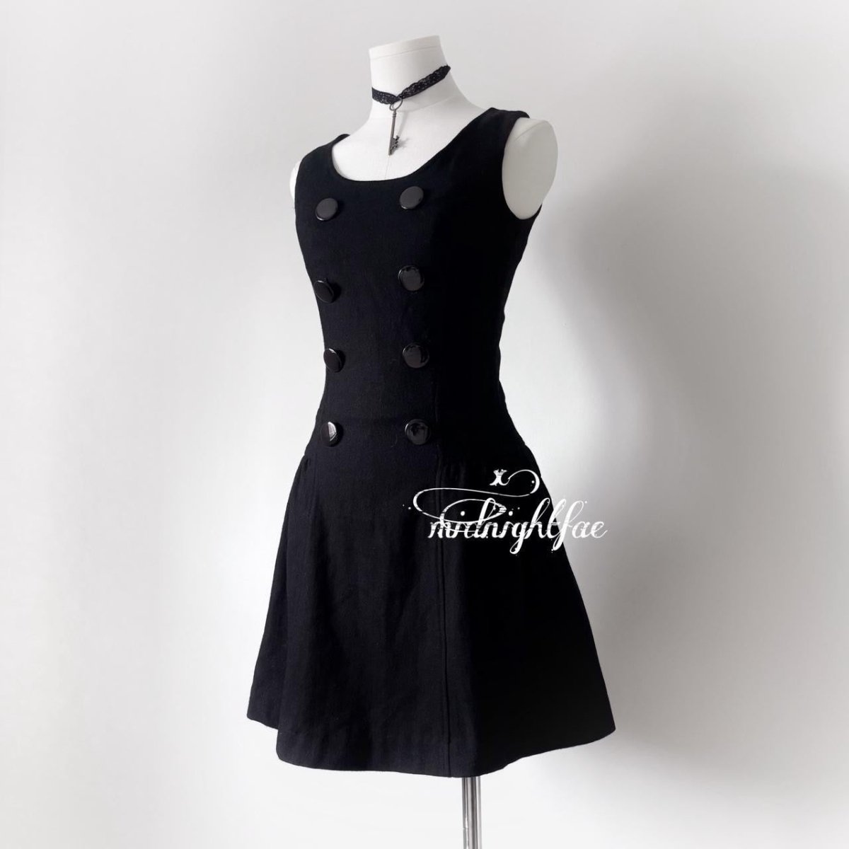 Gothic Button Fitted Dress - MIDNIGHT FAE