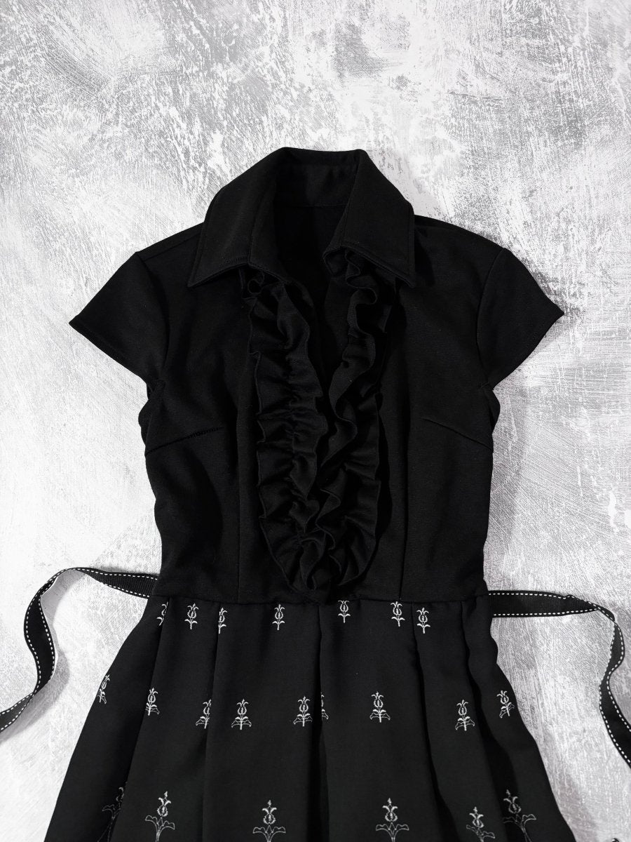 Gothic Ruffle Midi Dress - MIDNIGHT FAE
