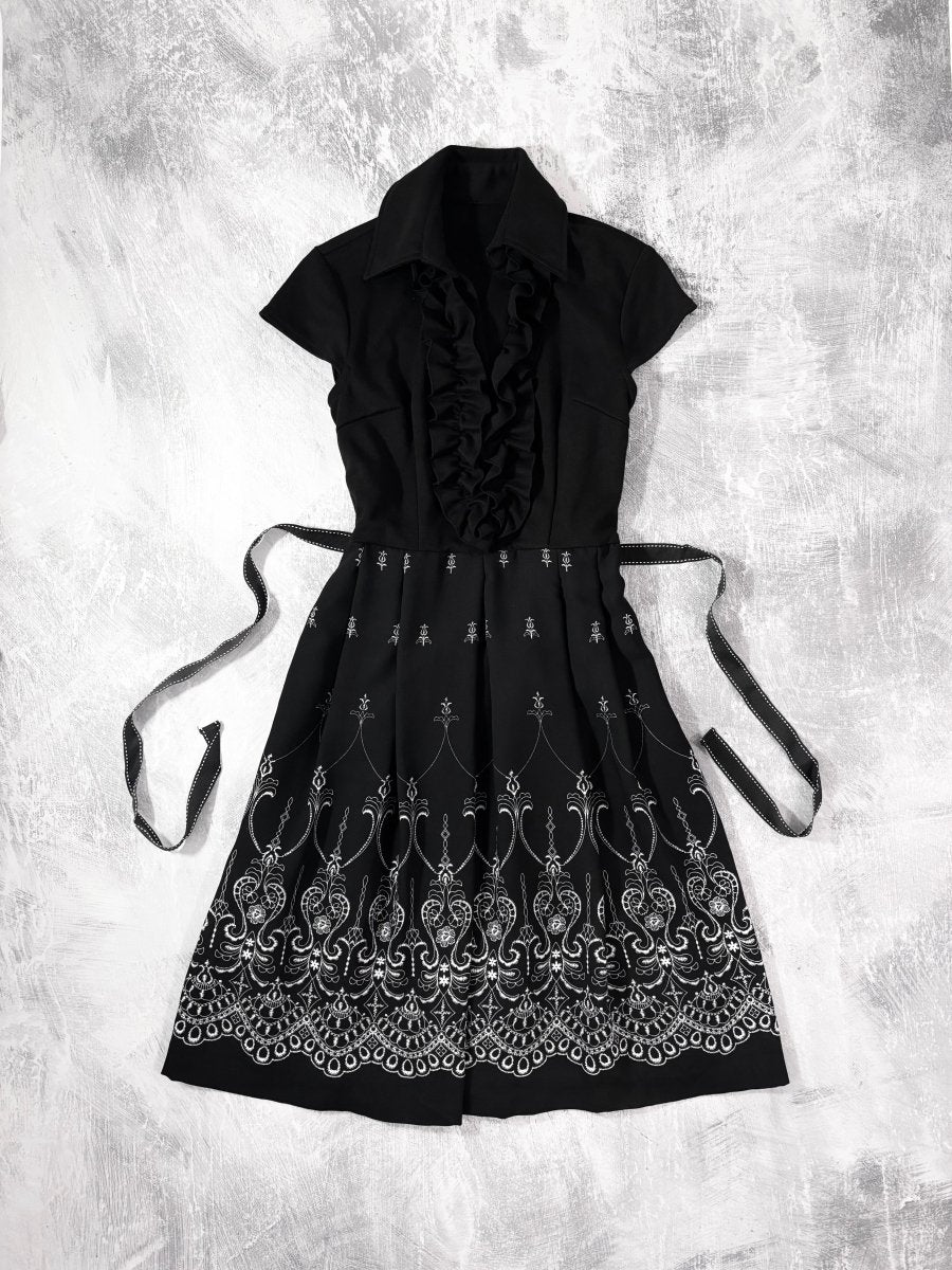 Gothic Ruffle Midi Dress - MIDNIGHT FAE
