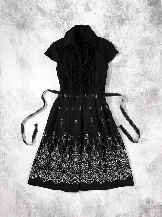 Gothic Ruffle Midi Dress - MIDNIGHT FAE