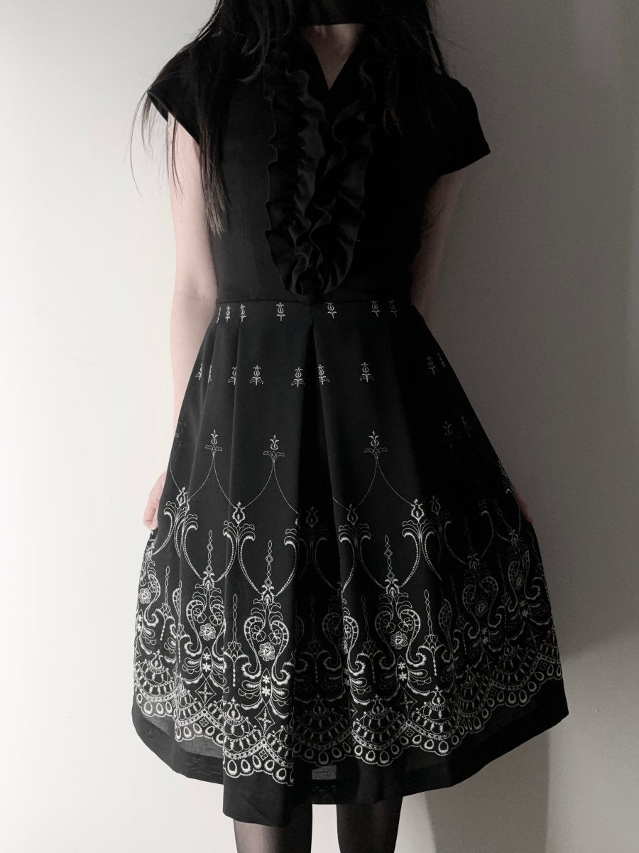 Gothic Ruffle Midi Dress - MIDNIGHT FAE