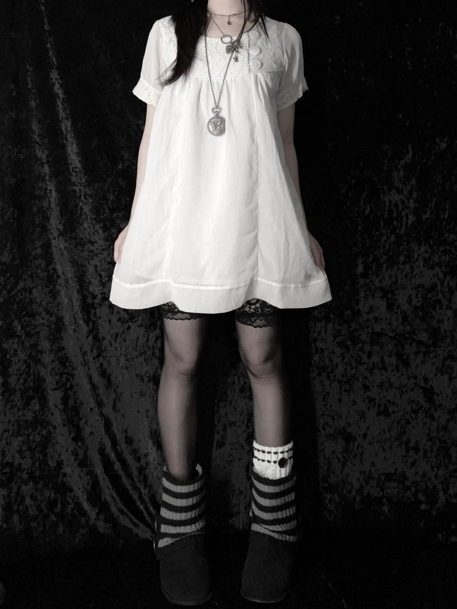 Ivory Button Dress - MIDNIGHT FAE