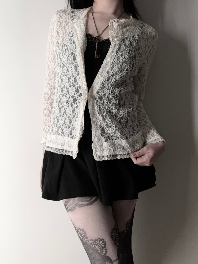 Ivory Lace Cardigan - MIDNIGHT FAE