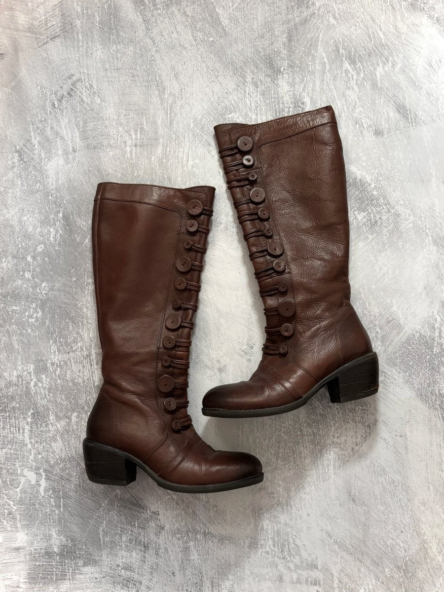 Leather Button Boots - MIDNIGHT FAE