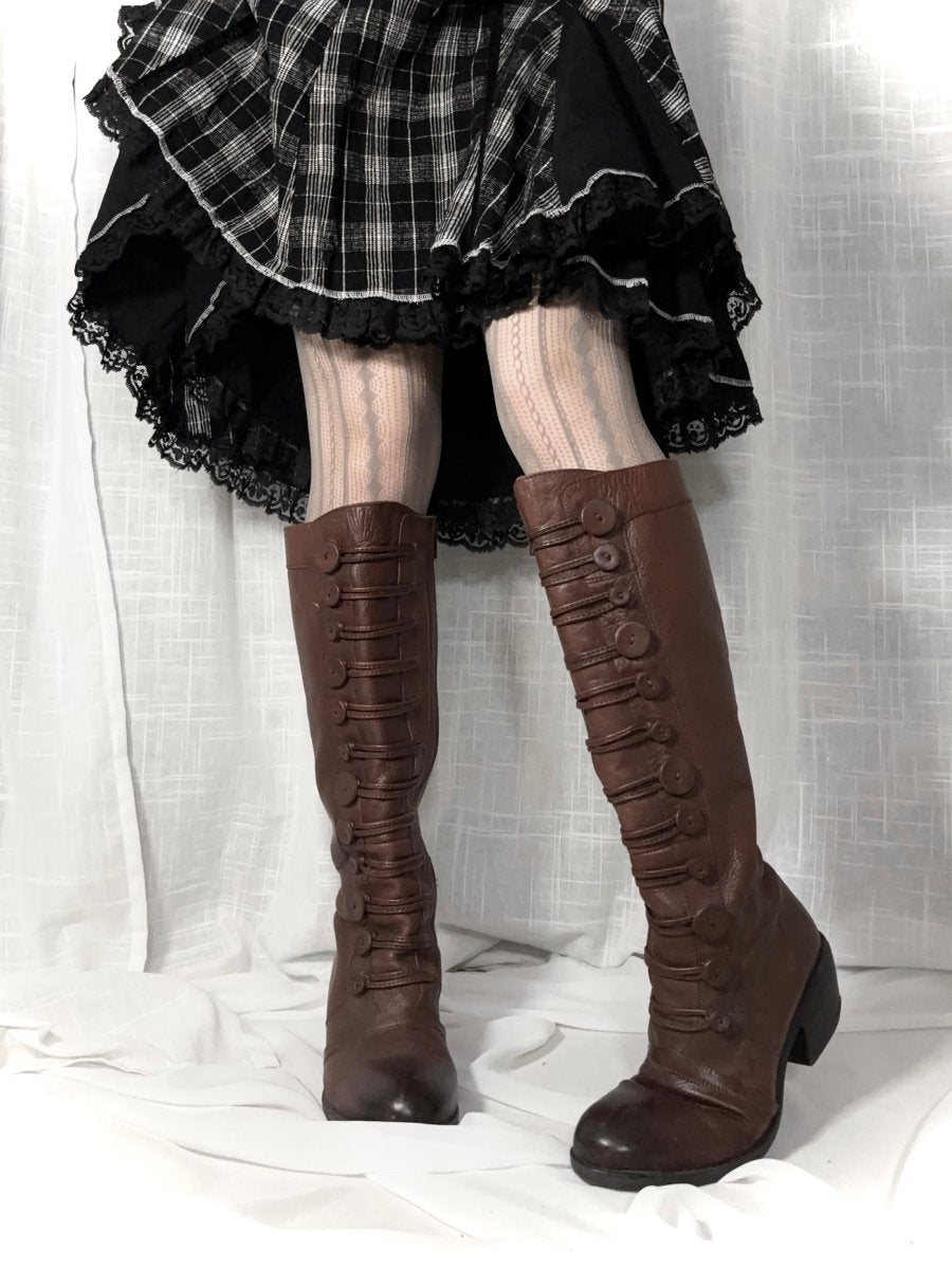 Leather Button Boots - MIDNIGHT FAE