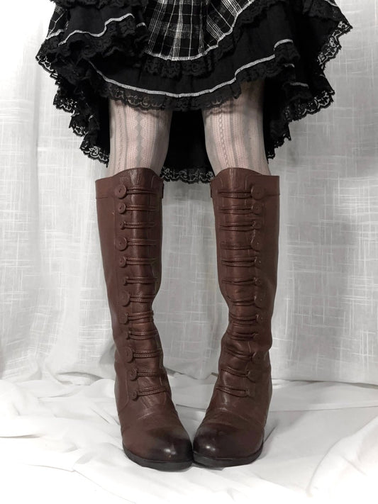 Leather Button Boots - MIDNIGHT FAE