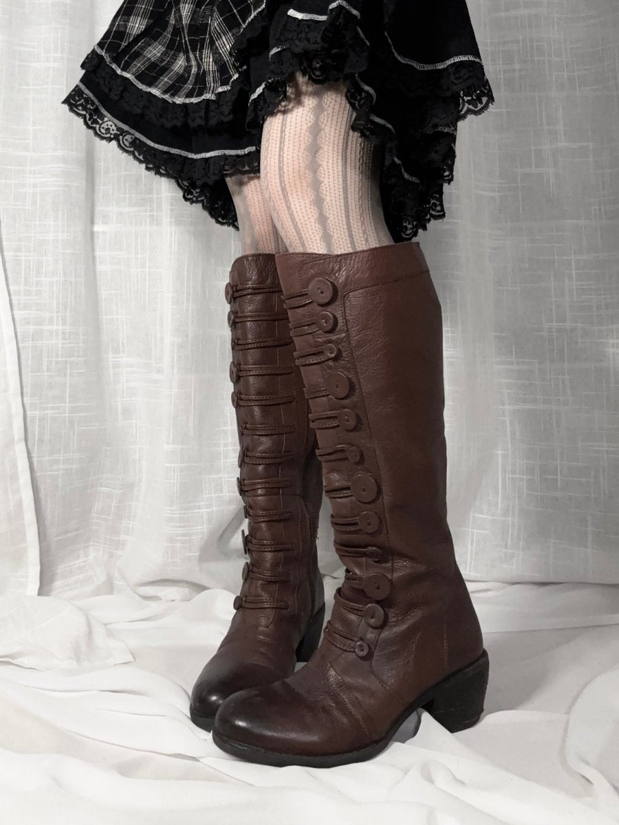 Leather Button Boots - MIDNIGHT FAE