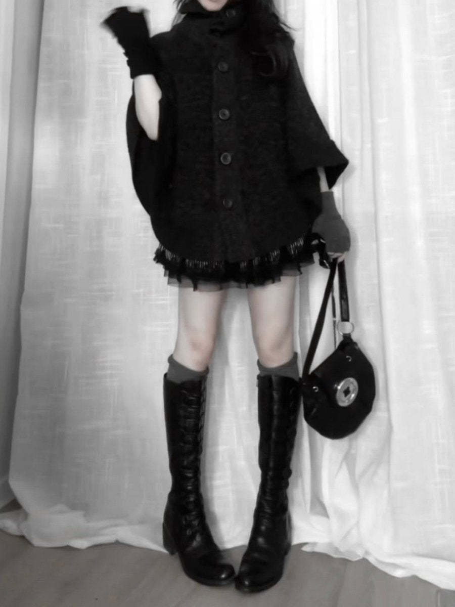Letter Button Poncho - MIDNIGHT FAE