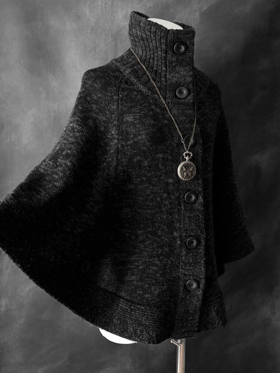 Letter Button Poncho - MIDNIGHT FAE