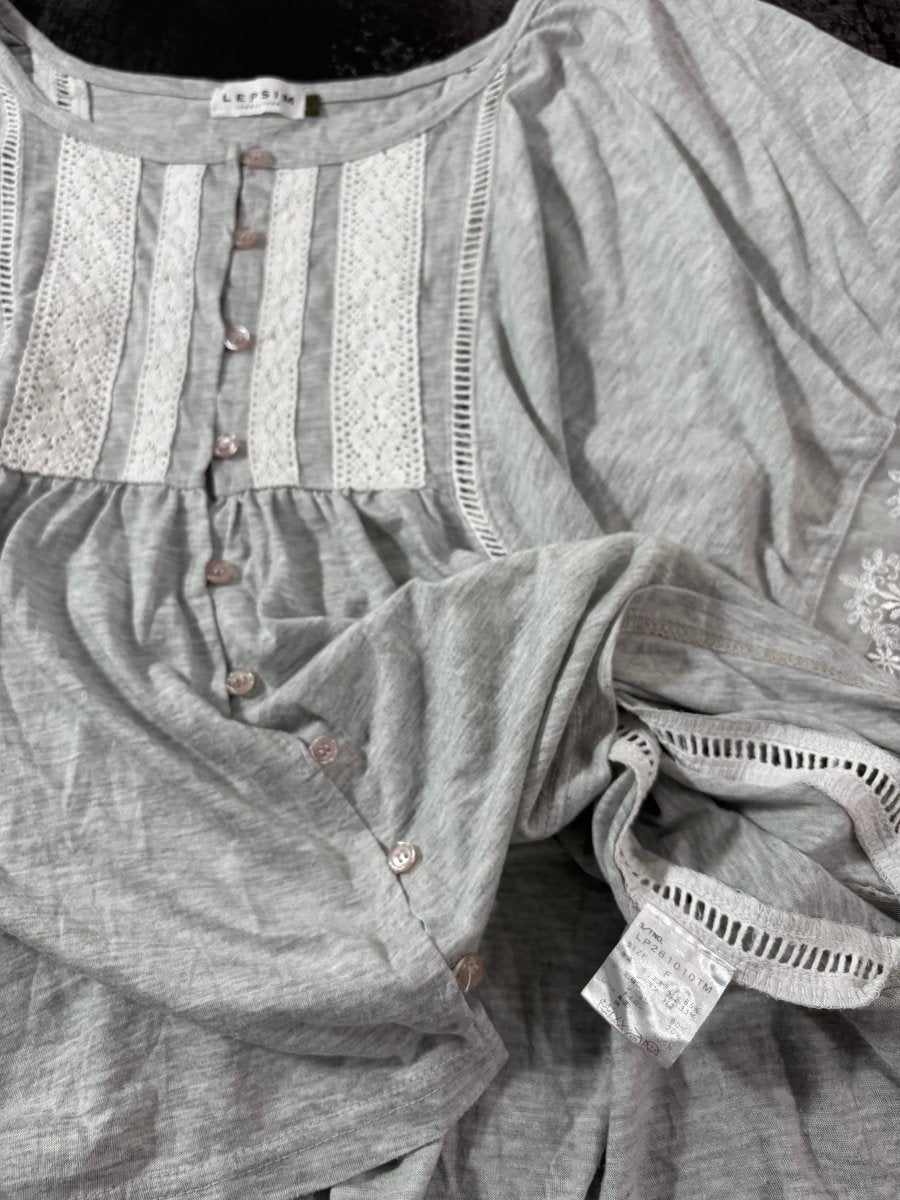 Mori Grey Lace Blouse - MIDNIGHT FAE