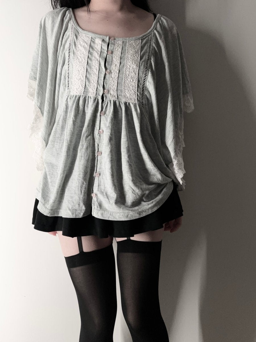 Mori Grey Lace Blouse - MIDNIGHT FAE