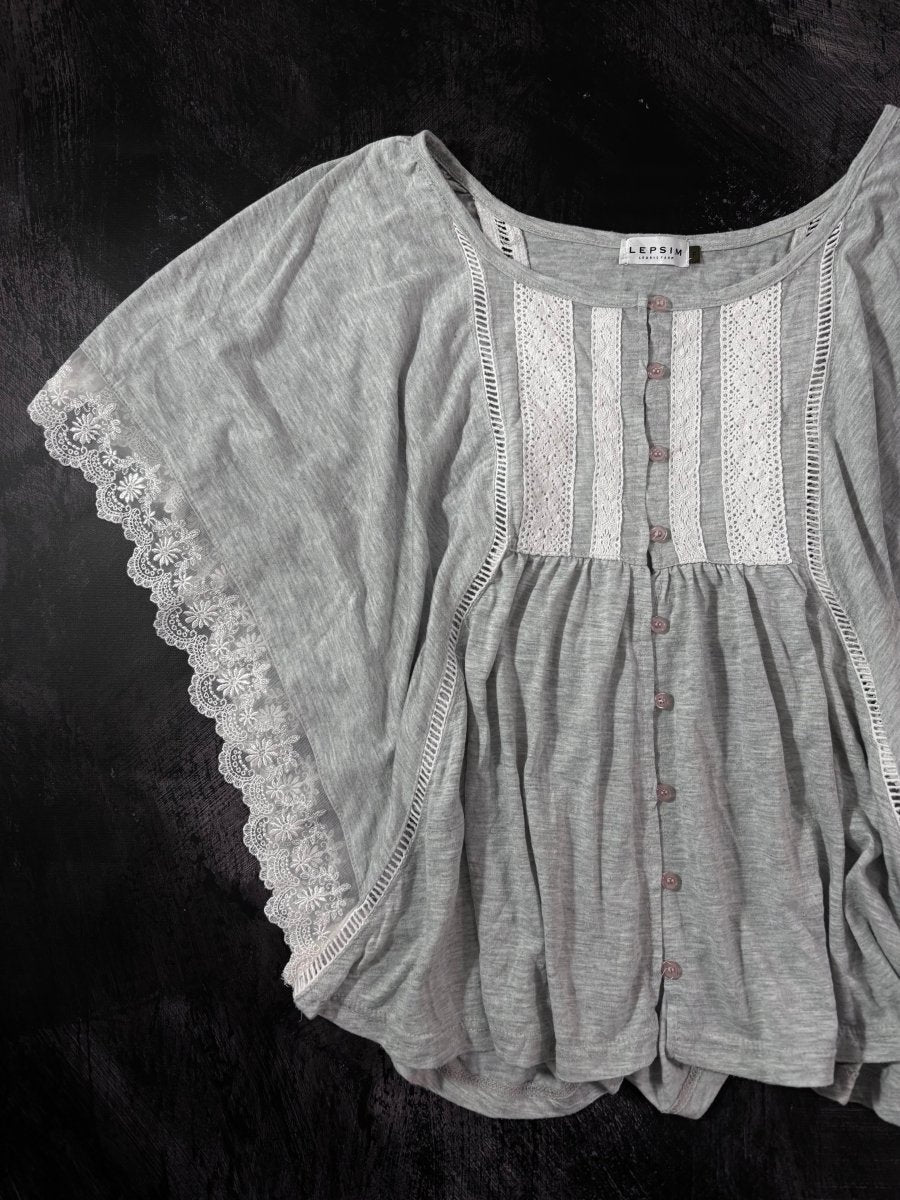Mori Grey Lace Blouse - MIDNIGHT FAE